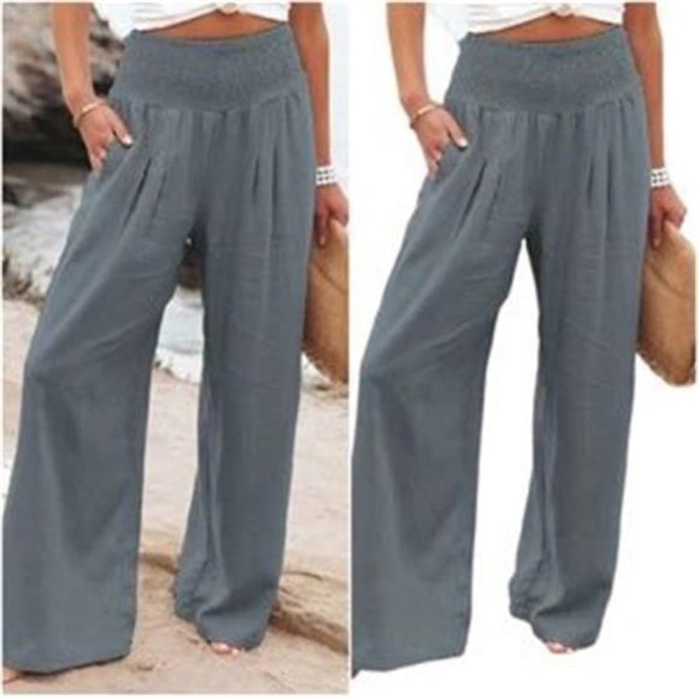 Solid Split Leg Hem Belted Wide Leg Palazzo Pants - Thumbnail 6