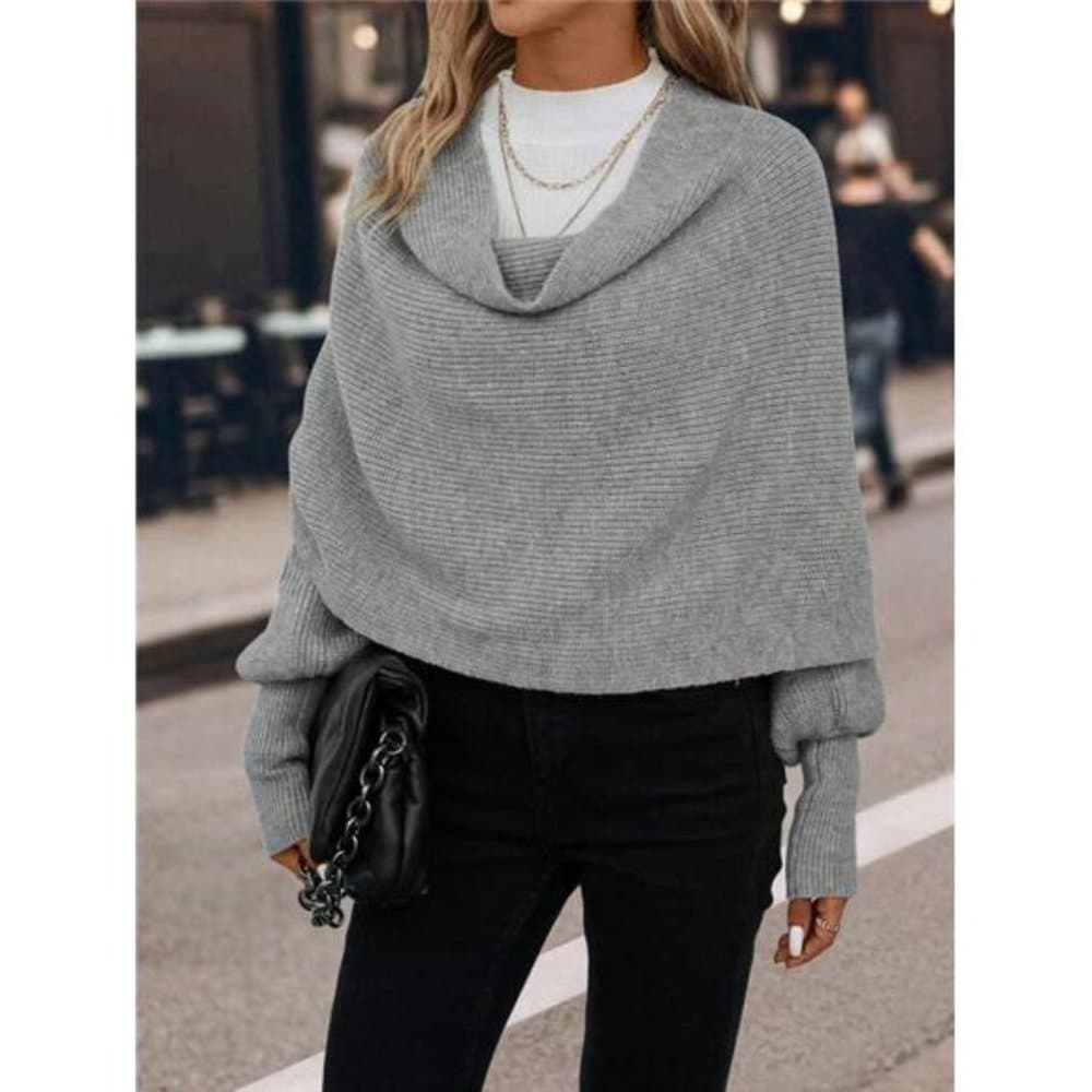 Clasi Draped Collar Batwing Sleeve Sweater - Thumbnail 4