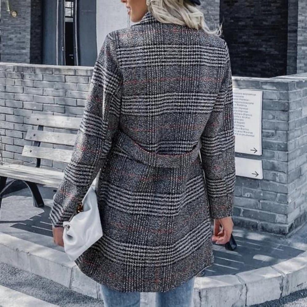 Cozy Plaid Button up Trench Pea Coat Jacket - Thumbnail 2