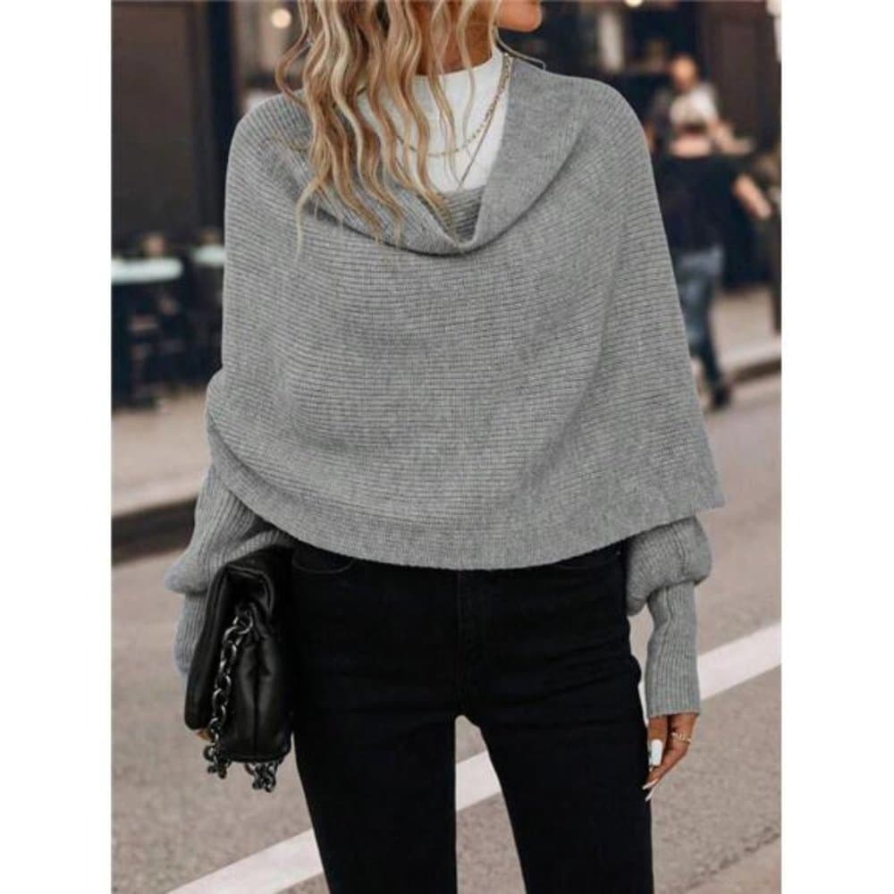 Clasi Draped Collar Batwing Sleeve Sweater - Thumbnail 3