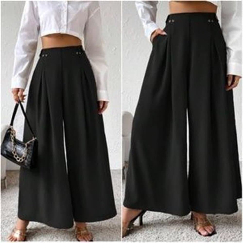 Solid Split Leg Hem Belted Wide Leg Palazzo Pants