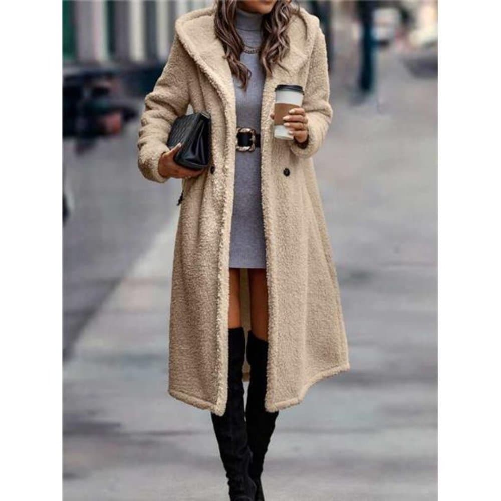 Double Button Hooded Flannel Coat - Thumbnail 2