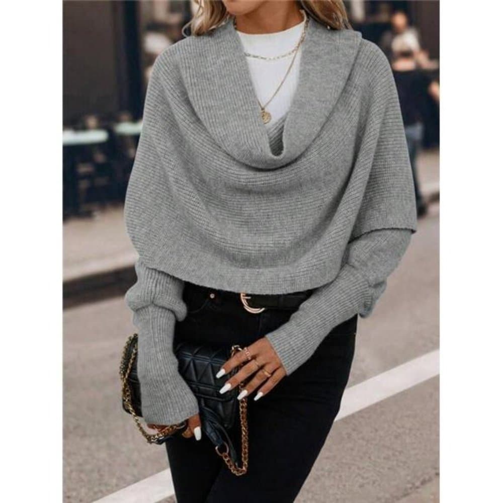 Clasi Draped Collar Batwing Sleeve Sweater - Thumbnail 2