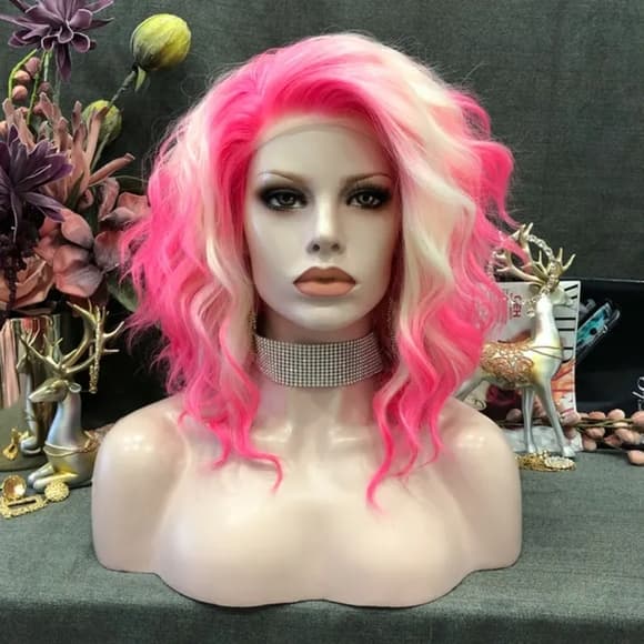 White Pink Beautiful Lace Front Wig - Thumbnail 7