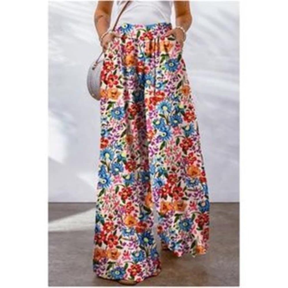 Solid Split Leg Hem Belted Wide Leg Palazzo Pants - Thumbnail 7