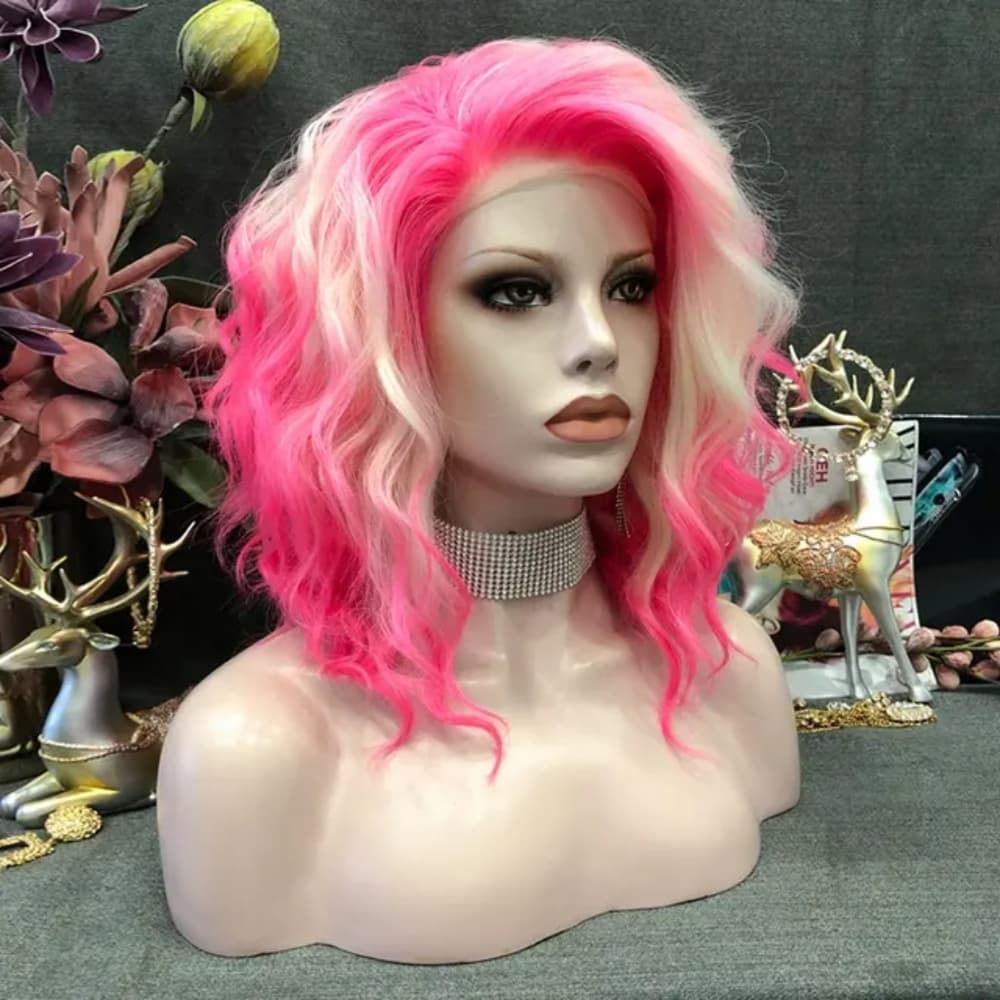 White Pink Beautiful Lace Front Wig - Thumbnail 3