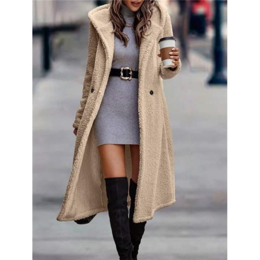 Double Button Hooded Flannel Coat - Thumbnail 4