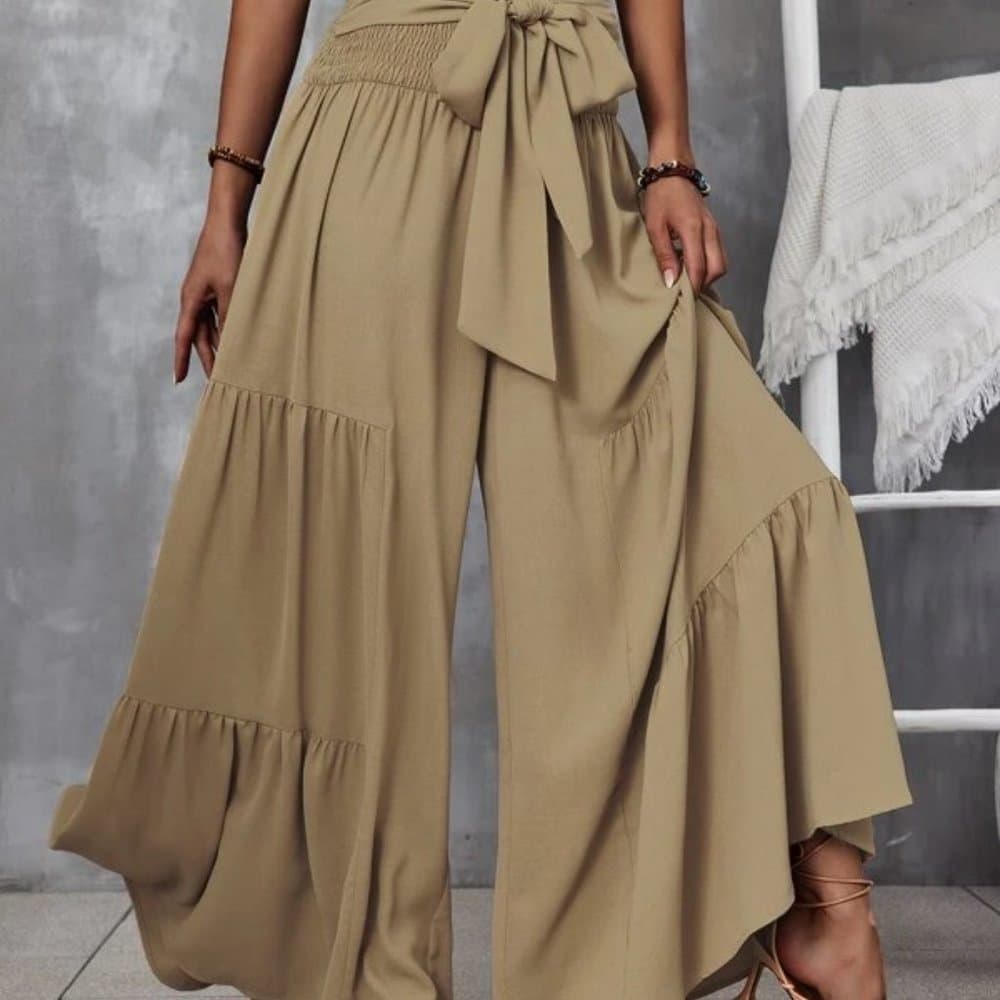 Beautiful Boho High Waist Tie Wide Leg Polazzo Lounge Pants - Thumbnail 2