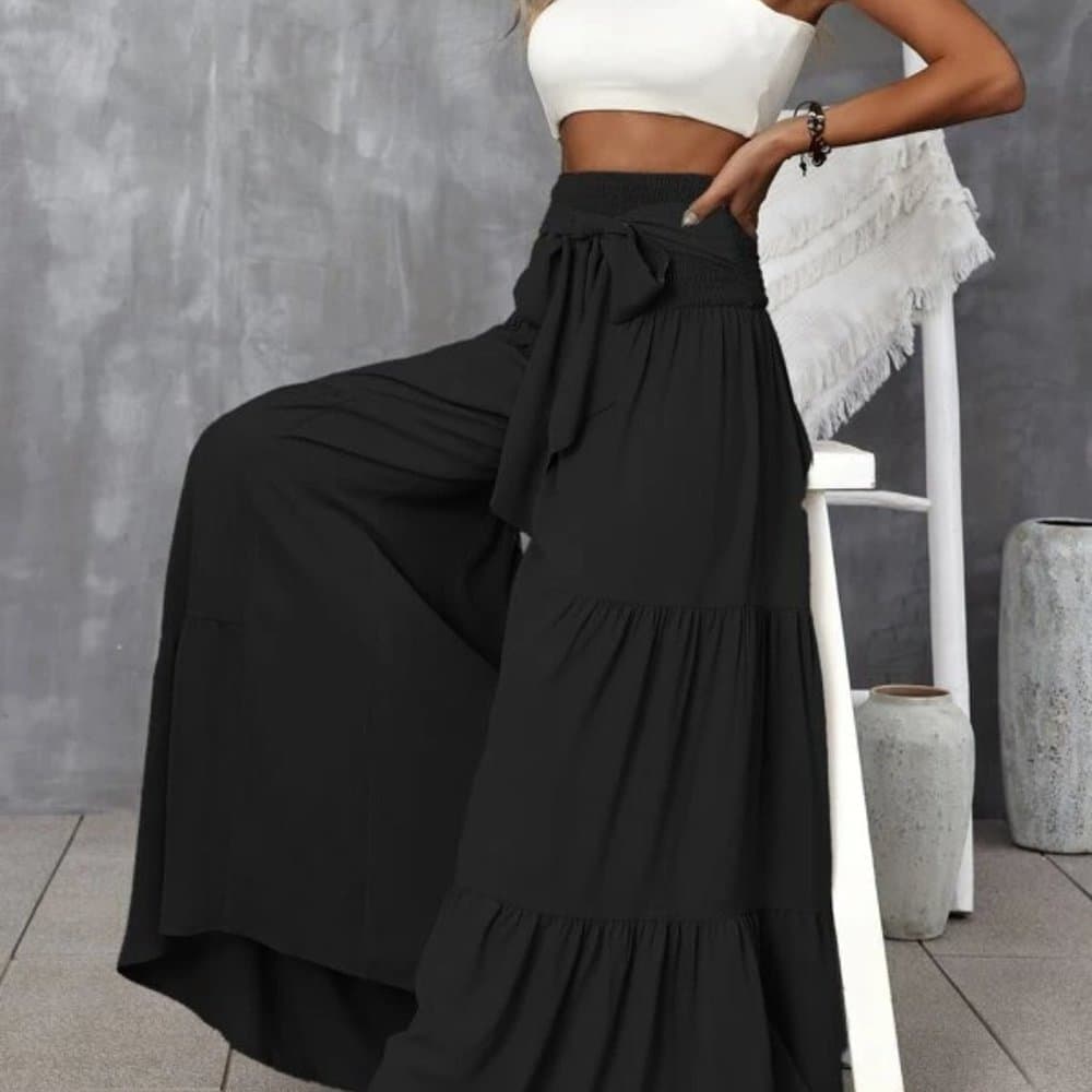 Beautiful Boho High Waist Tie Wide Leg Polazzo Lounge Pants - Thumbnail 3