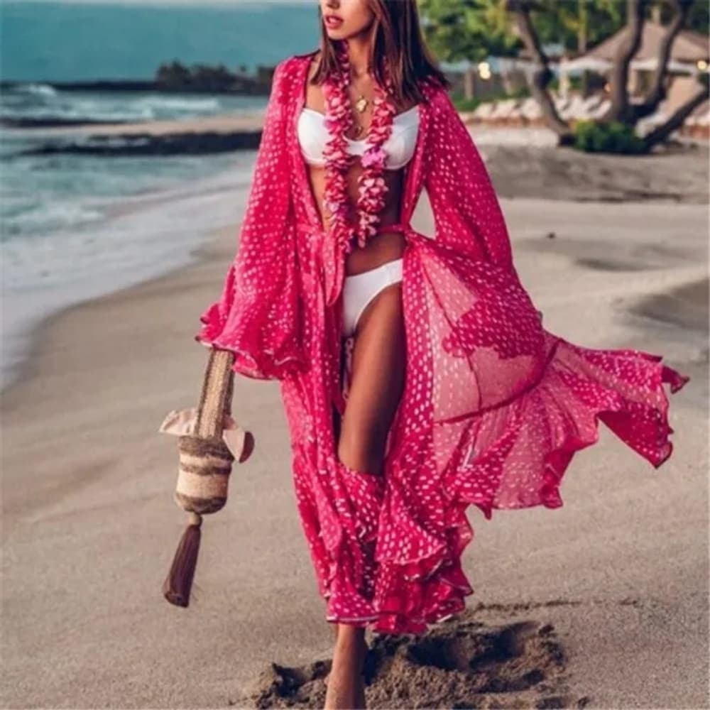 Boho Chic Fushcia Beach Cover up/kimono - Thumbnail 2
