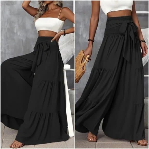 Beautiful Boho High Waist Tie Wide Leg Polazzo Lounge Pants - Thumbnail 7