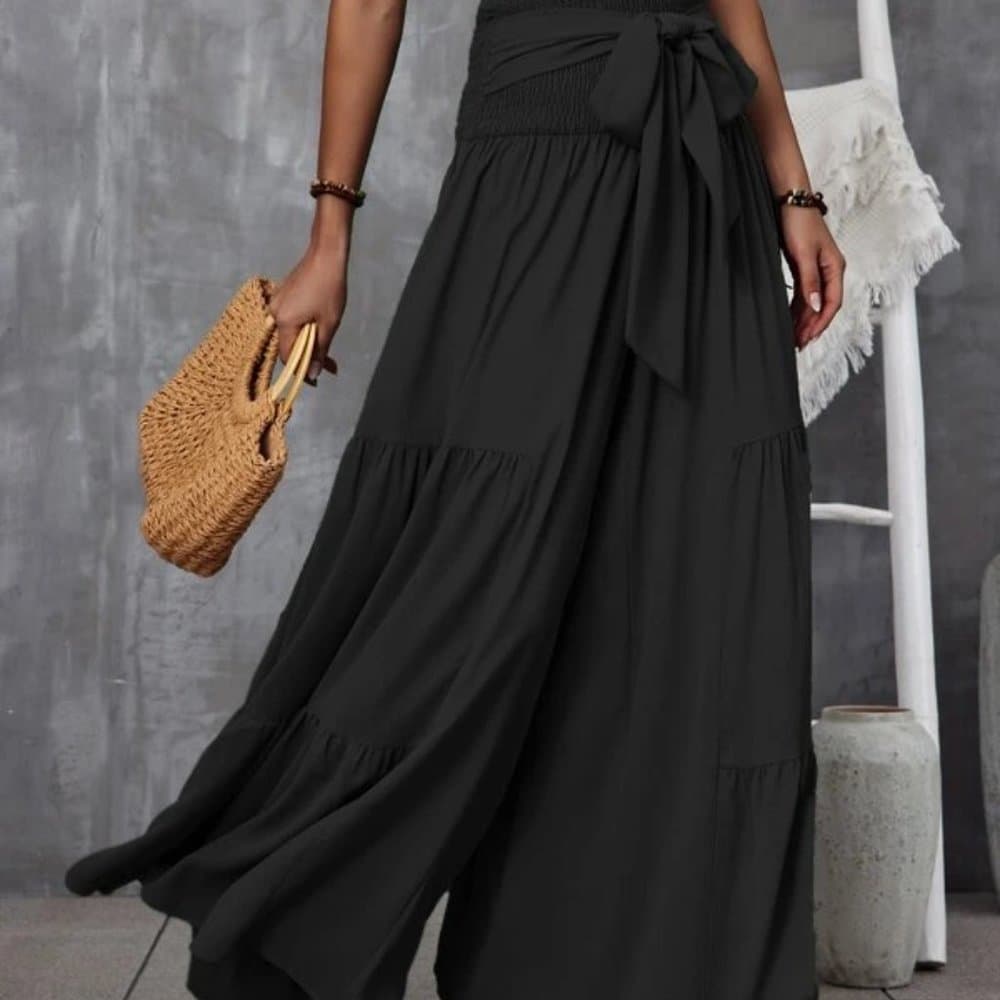 Beautiful Boho High Waist Tie Wide Leg Polazzo Lounge Pants - Thumbnail 4