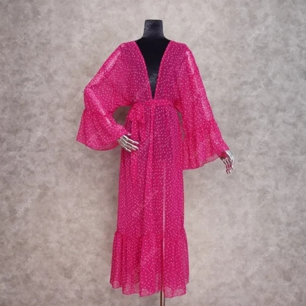 Boho Chic Fushcia Beach Cover up/kimono - Thumbnail 4