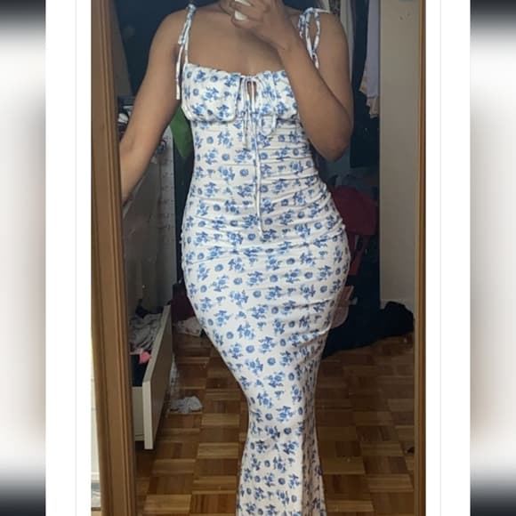 Mermaid Floral Beautiful Maxi Sress - Thumbnail 9