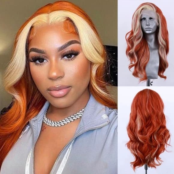 Orange Blonde Human Hair Blend Lace Front Wig - Thumbnail 2