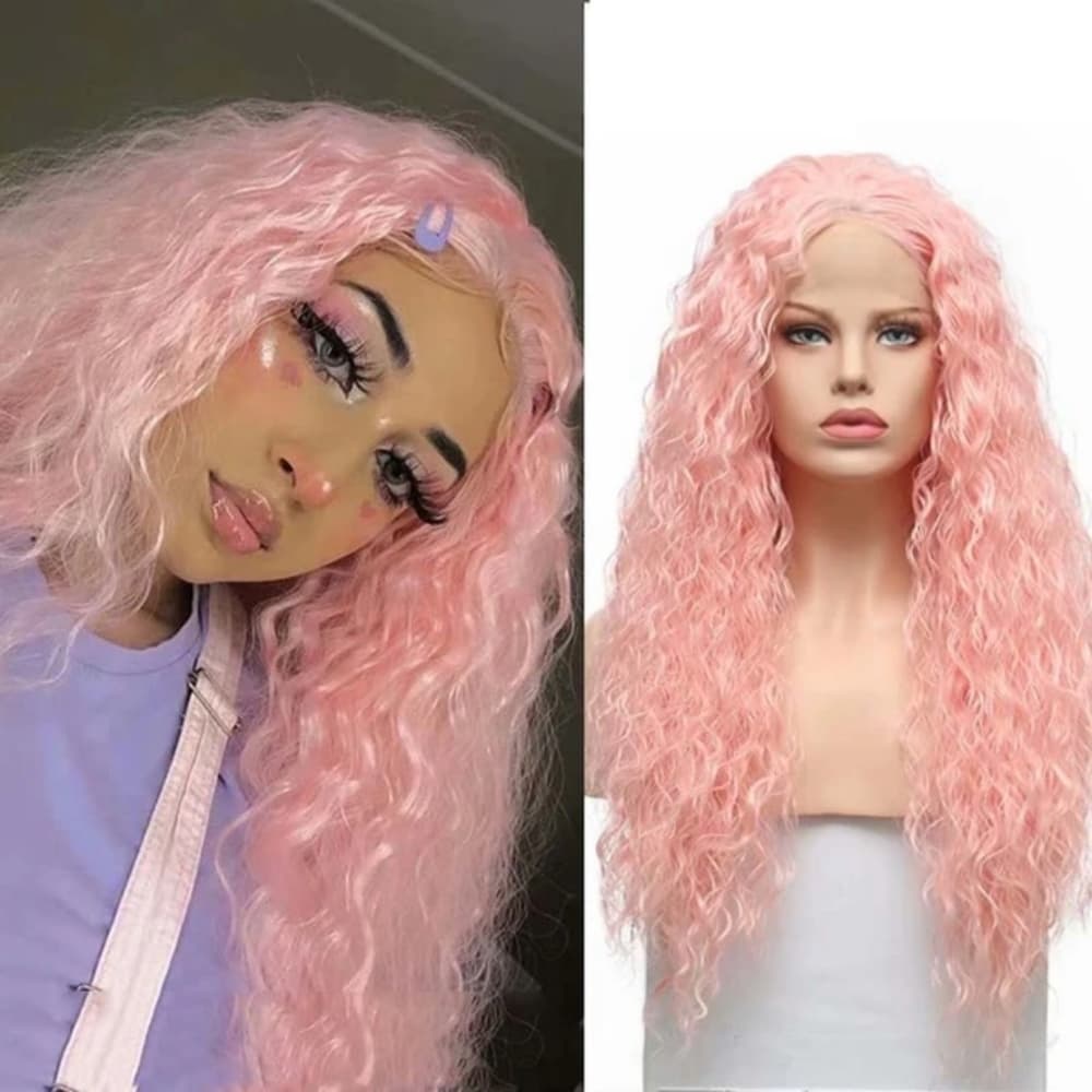 Pink Human Hair Blend Lace Front Wig