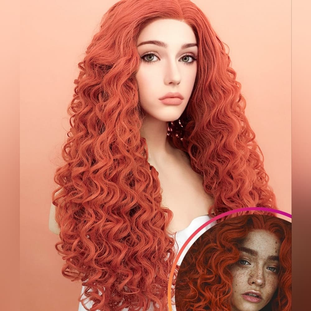 Red Curly Lace Front Wig - Thumbnail 3