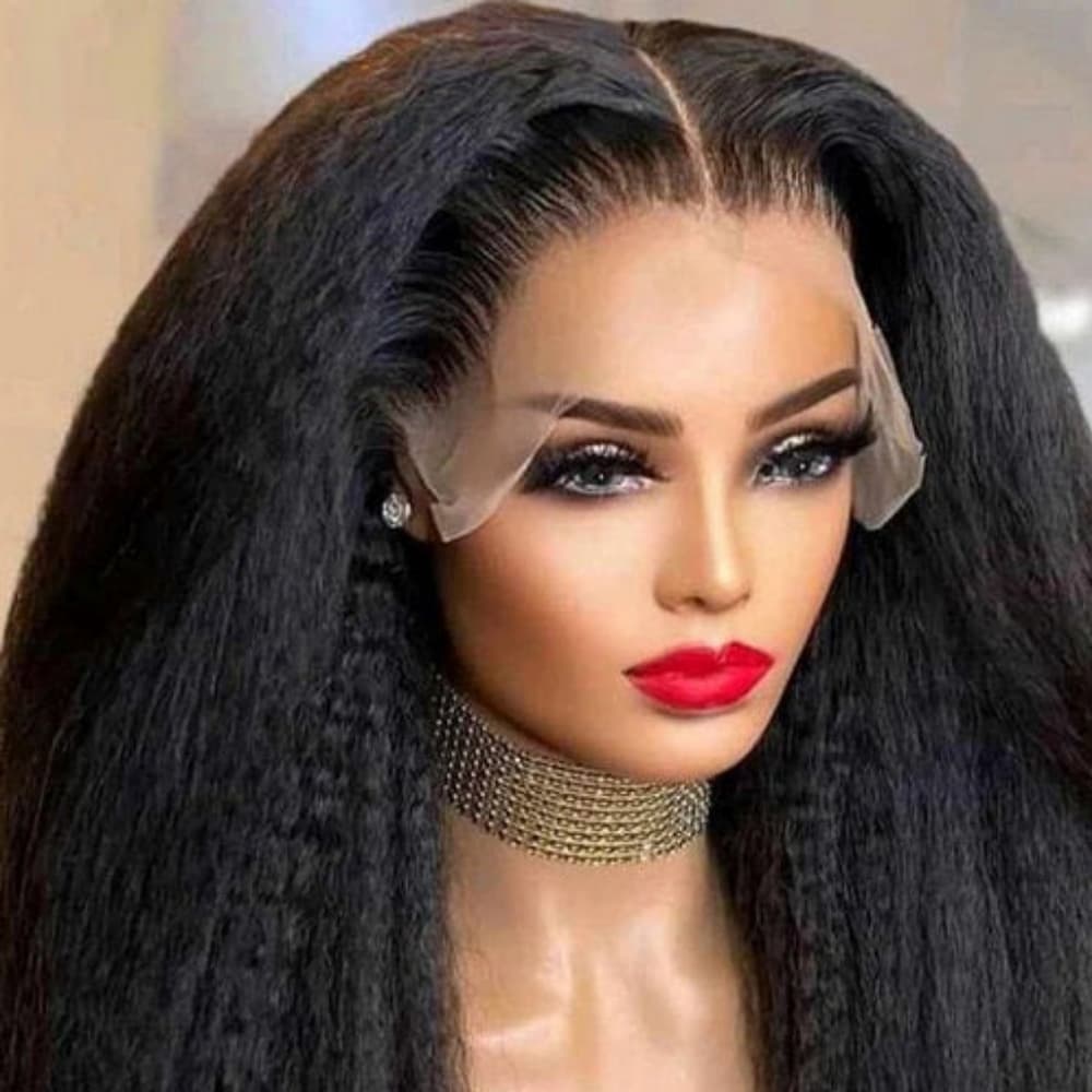 Kinky Yaki Straight Pre-Plucked Brown Blonde Human Hair Lace Wig!! - Thumbnail 5