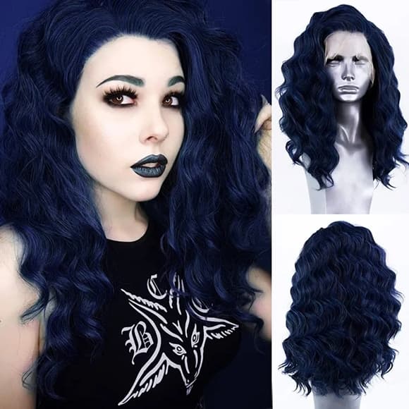 Human Hair Blend Lace Front Wig - Thumbnail 5