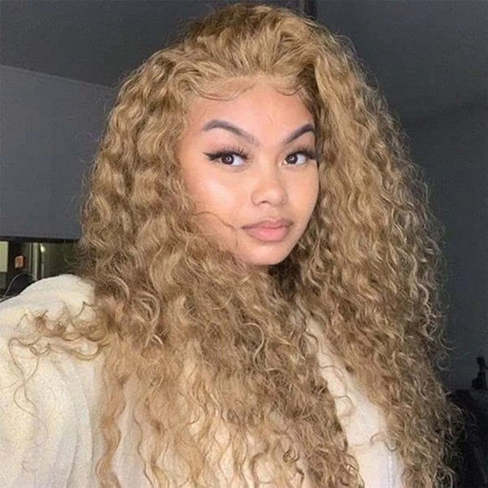 Dark Brown Curly Human Hair Blend Lace Front Wig - Thumbnail 3