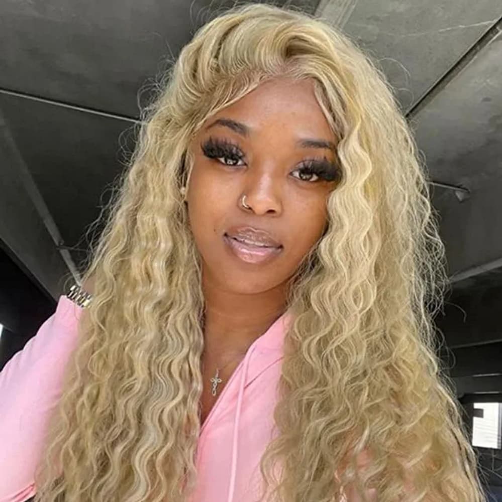 Blonde Human Hair Blend Lace Front Wig - Thumbnail 4