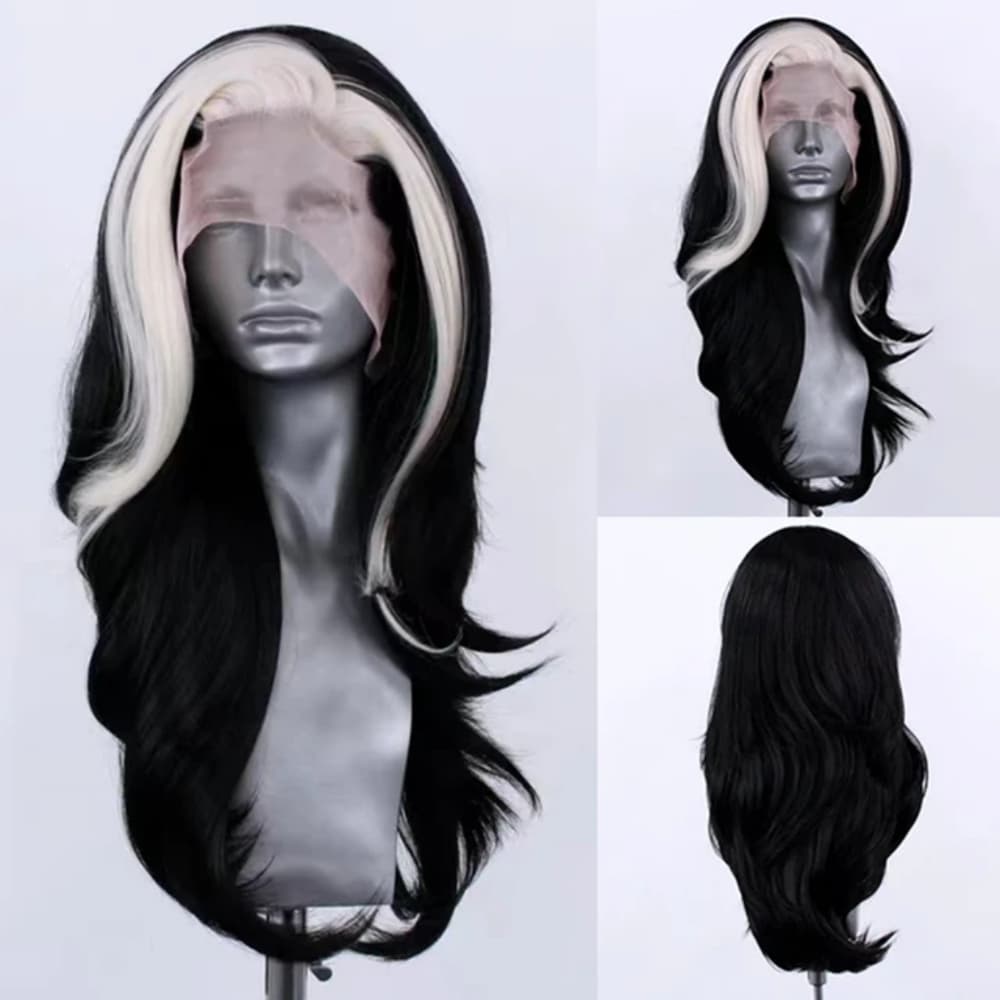 Black White Human Hair Blend Lace Front Wig