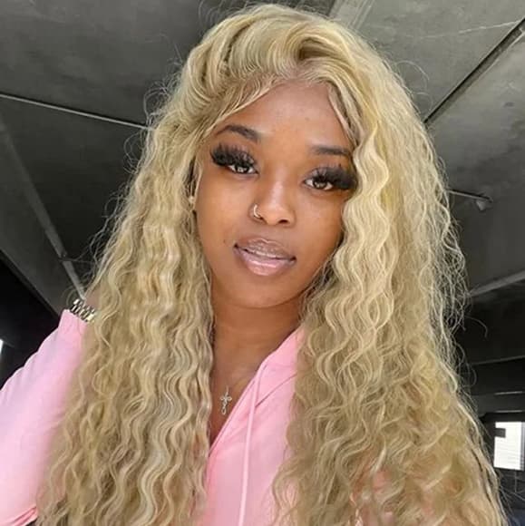 Blonde Human Hair Blend Lace Front Wig - Thumbnail 5