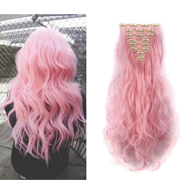 Pink Wavy Full Head clip in Extension - Thumbnail 2