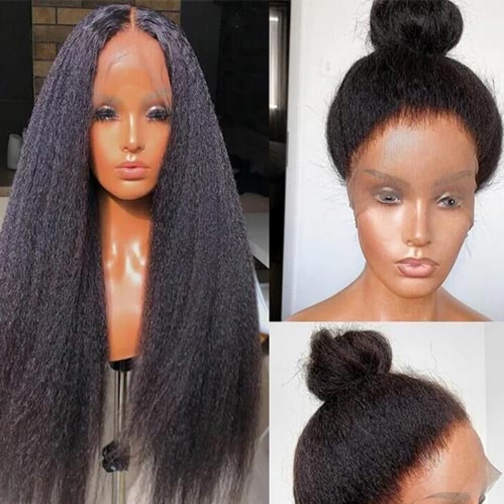 Kinky Yaki Straight Pre-Plucked Brown Blonde Human Hair Lace Wig!! - Thumbnail 4