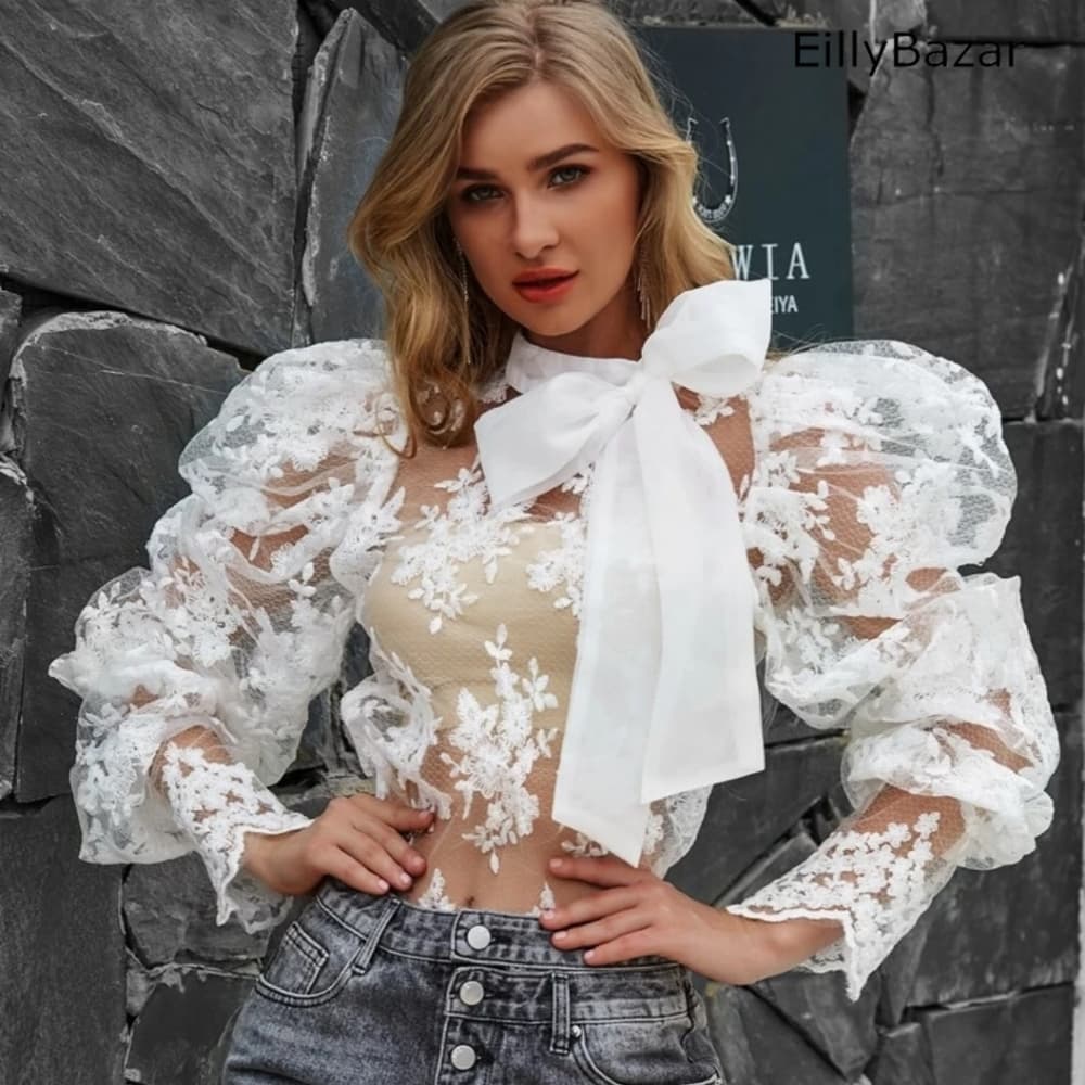 Baroque Print Mock Neck Mesh Top Without Bra - Thumbnail 6