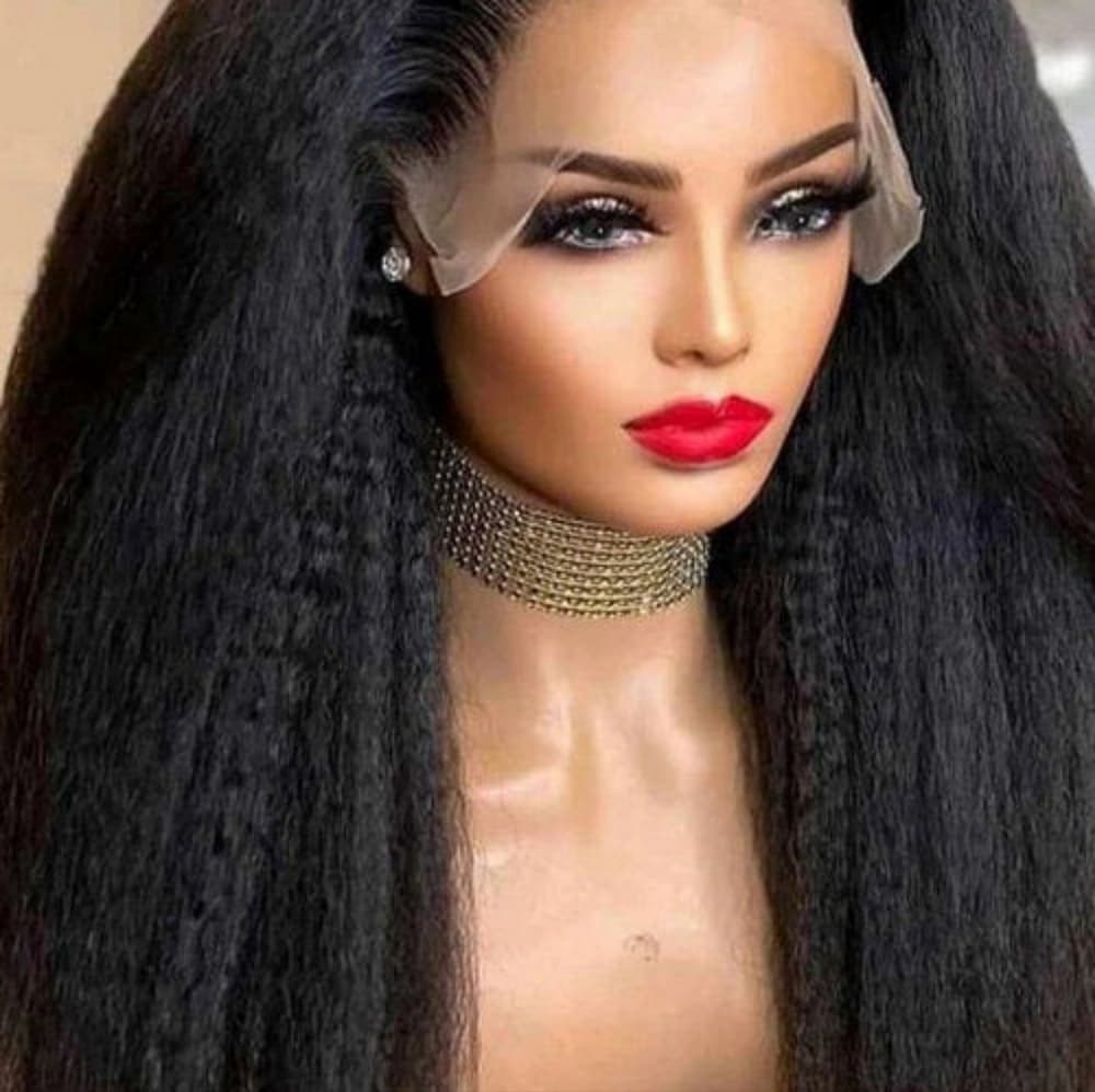 Kinky Yaki Straight Pre-Plucked Brown Blonde Human Hair Lace Wig!!