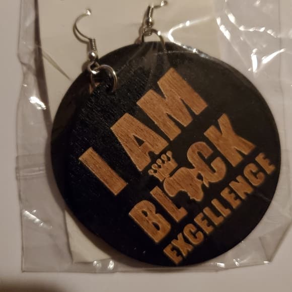 Black African American Wood Round Retro Hook Earrings - Thumbnail 2