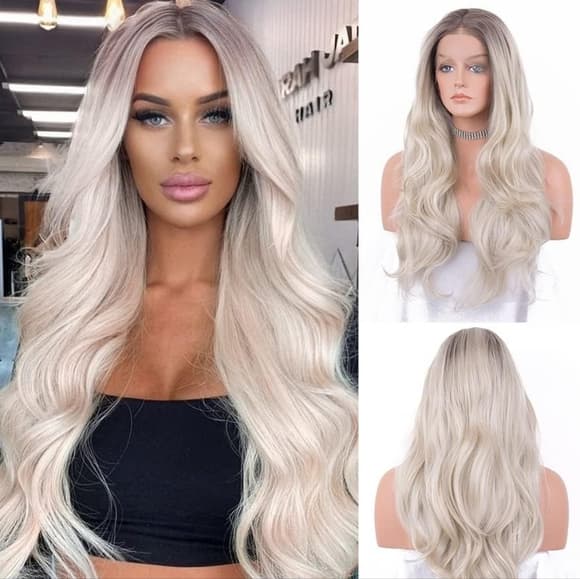 Ombre Blonde Human Hair Blend Lace Front Wig - Thumbnail 8