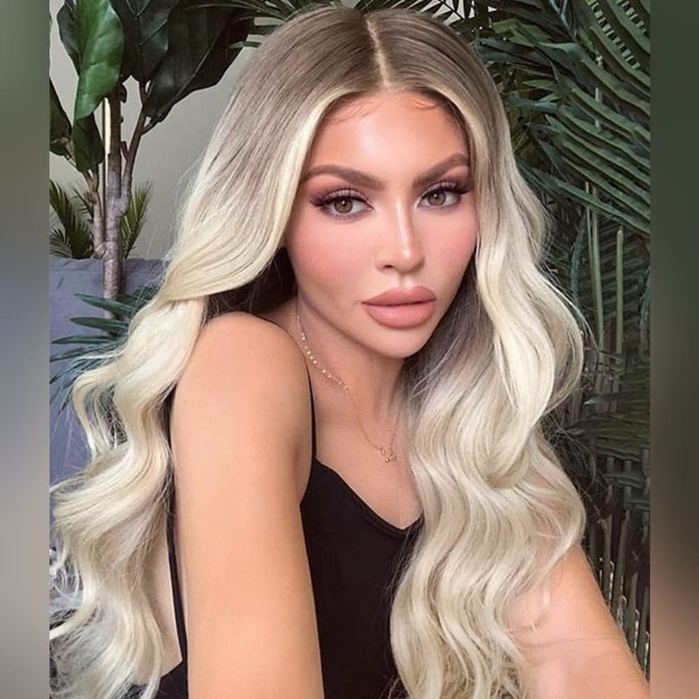 Ombre Blonde Human Hair Blend Lace Front Wig - Thumbnail 2