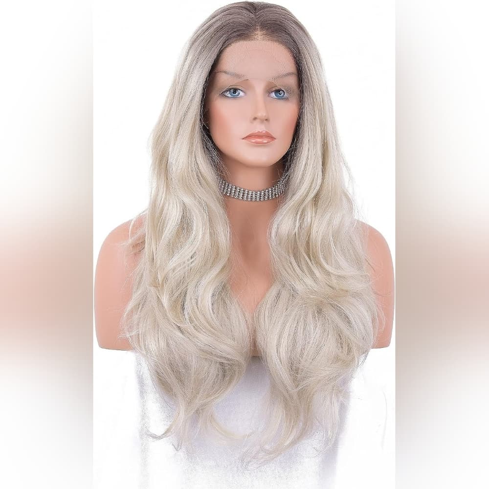 Ombre Blonde Human Hair Blend Lace Front Wig - Thumbnail 5