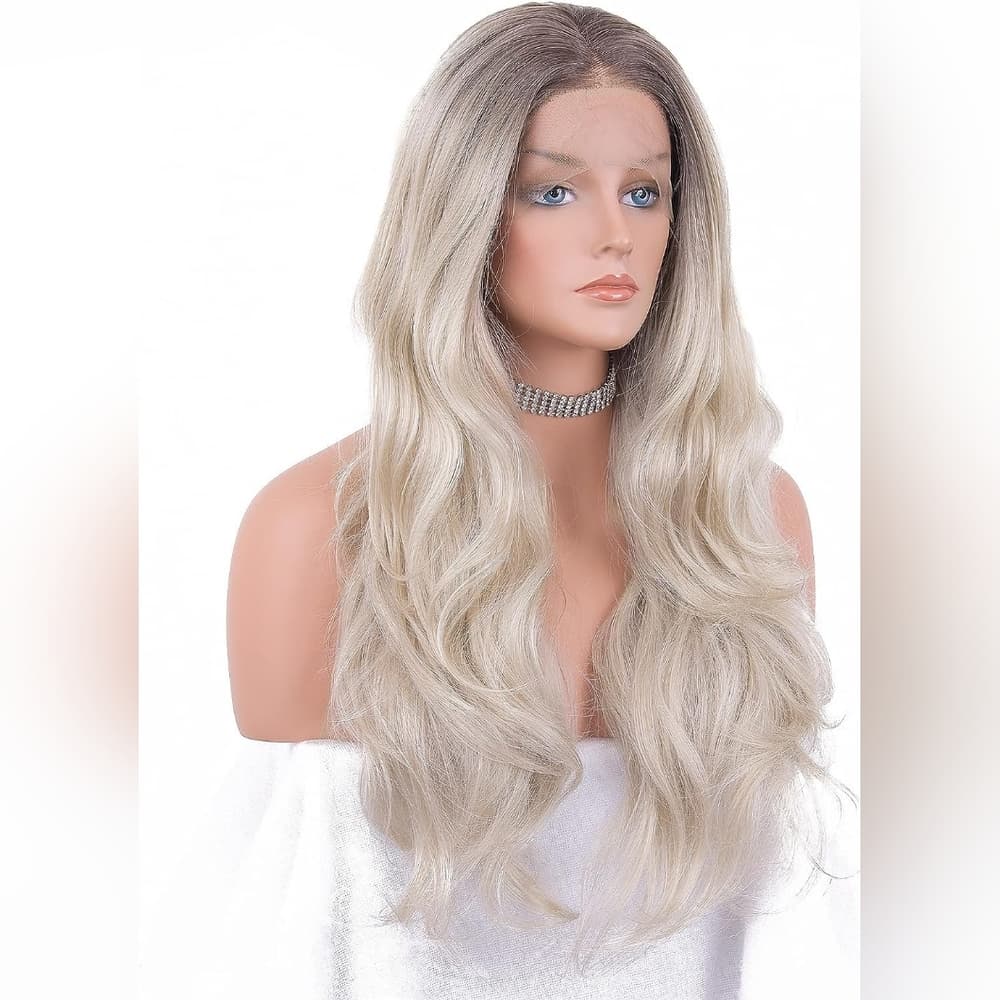 Ombre Blonde Human Hair Blend Lace Front Wig - Thumbnail 4