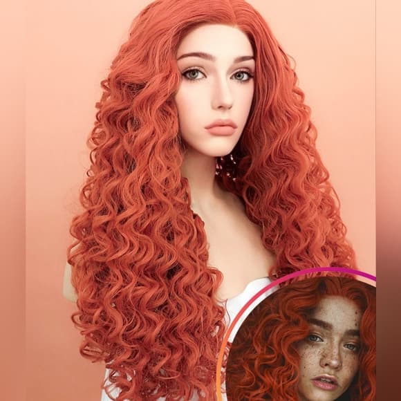 Copper Red Curly Lace Front Wig - Thumbnail 2