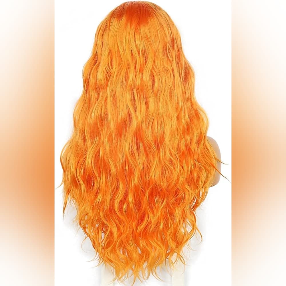 Orange Curly Wavy Lace Front Wig - Thumbnail 4