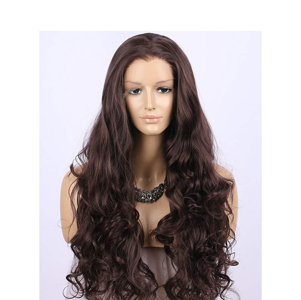 Dark Brown Wavy Lace Front Wig - Thumbnail 5