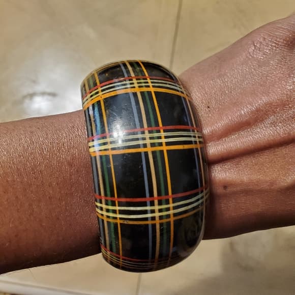 Black Color Stripes Bangle Bracelet - Thumbnail 4
