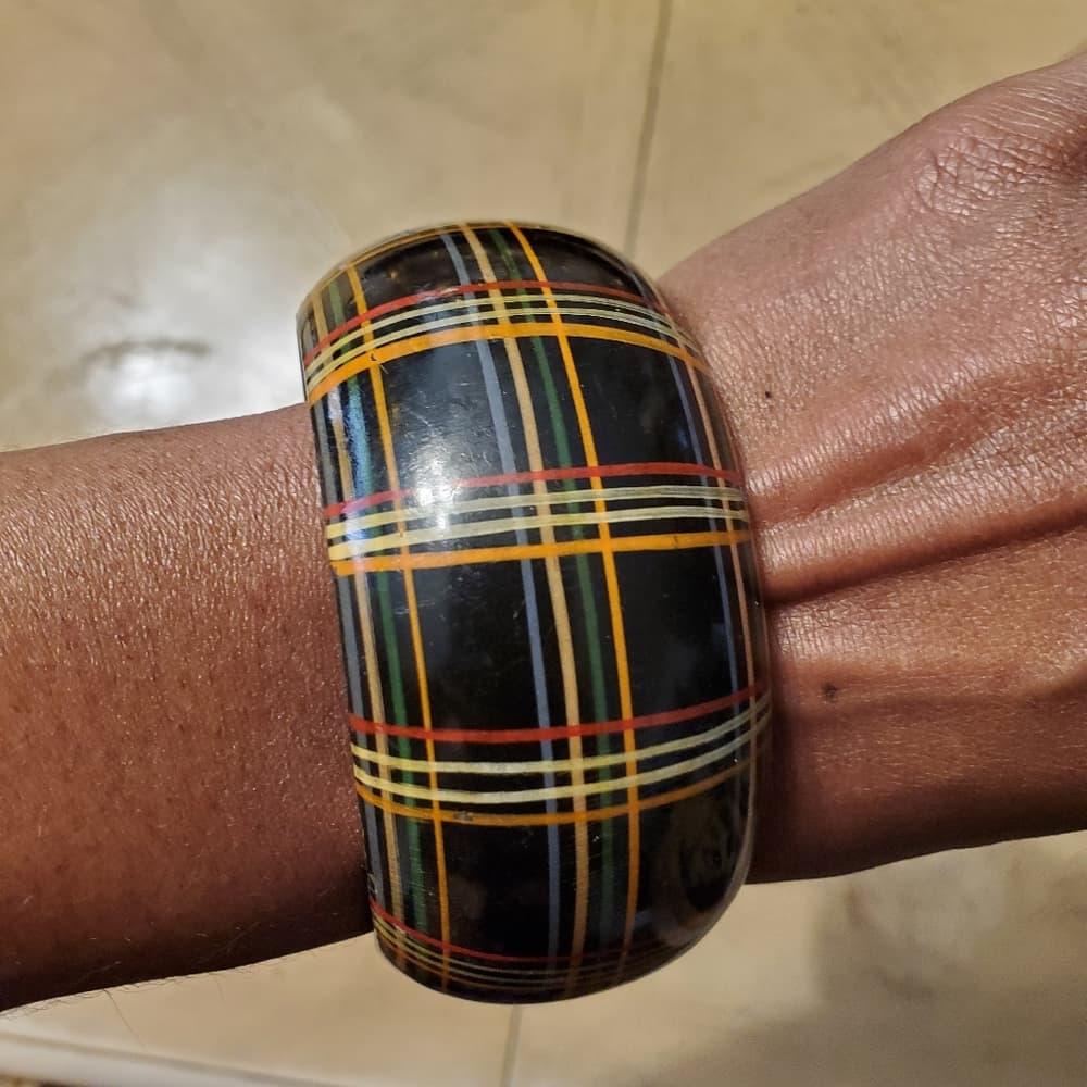 Black Color Stripes Bangle Bracelet - Thumbnail 3