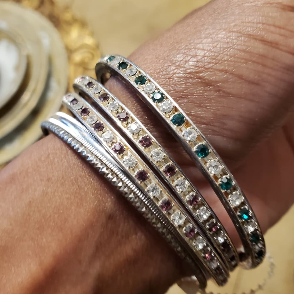 Set of 4 Rhinestone Silver Bracelet - Thumbnail 4