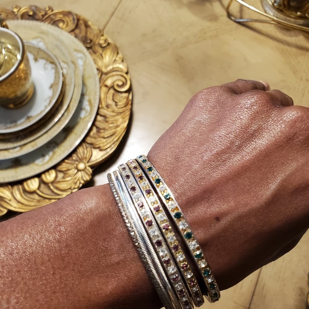 Set of 4 Rhinestone Silver Bracelet - Thumbnail 6