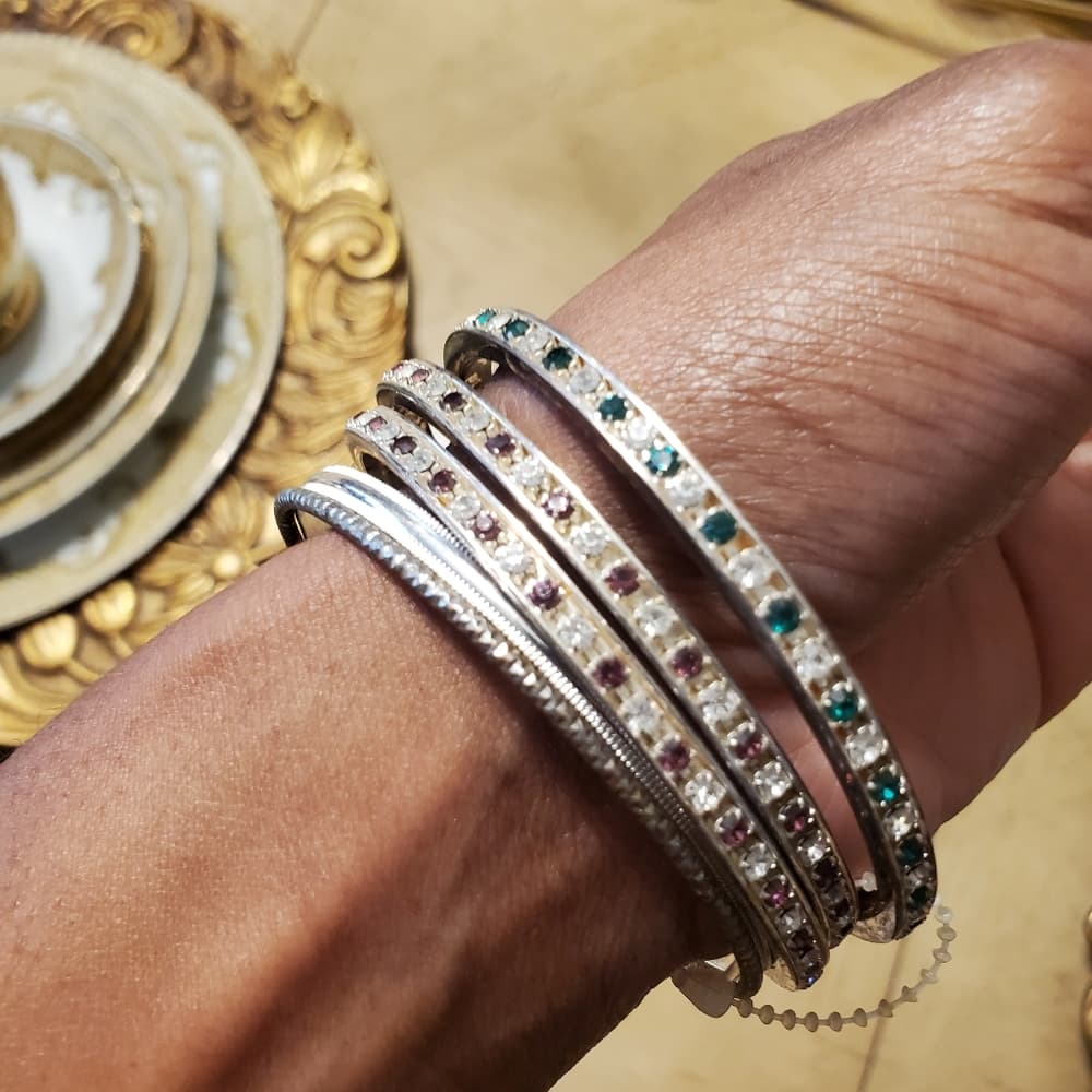 Set of 4 Rhinestone Silver Bracelet - Thumbnail 5
