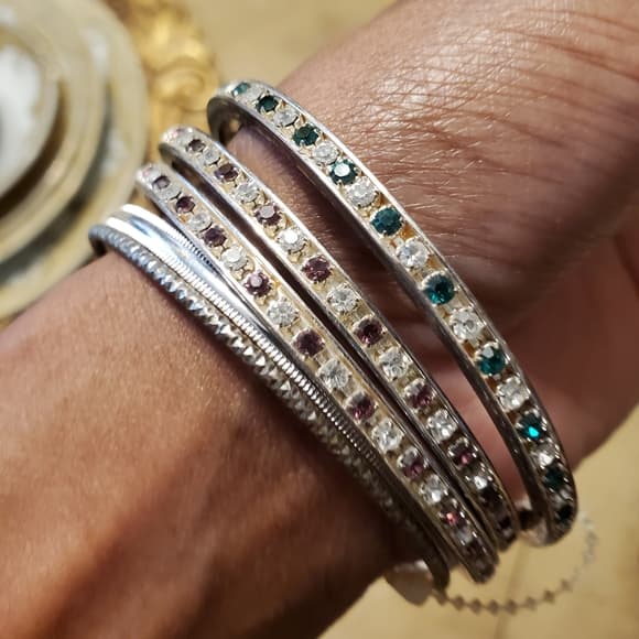 Set of 4 Rhinestone Silver Bracelet - Thumbnail 8