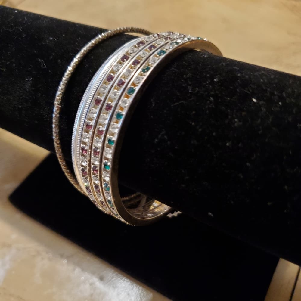 Set of 4 Rhinestone Silver Bracelet - Thumbnail 2