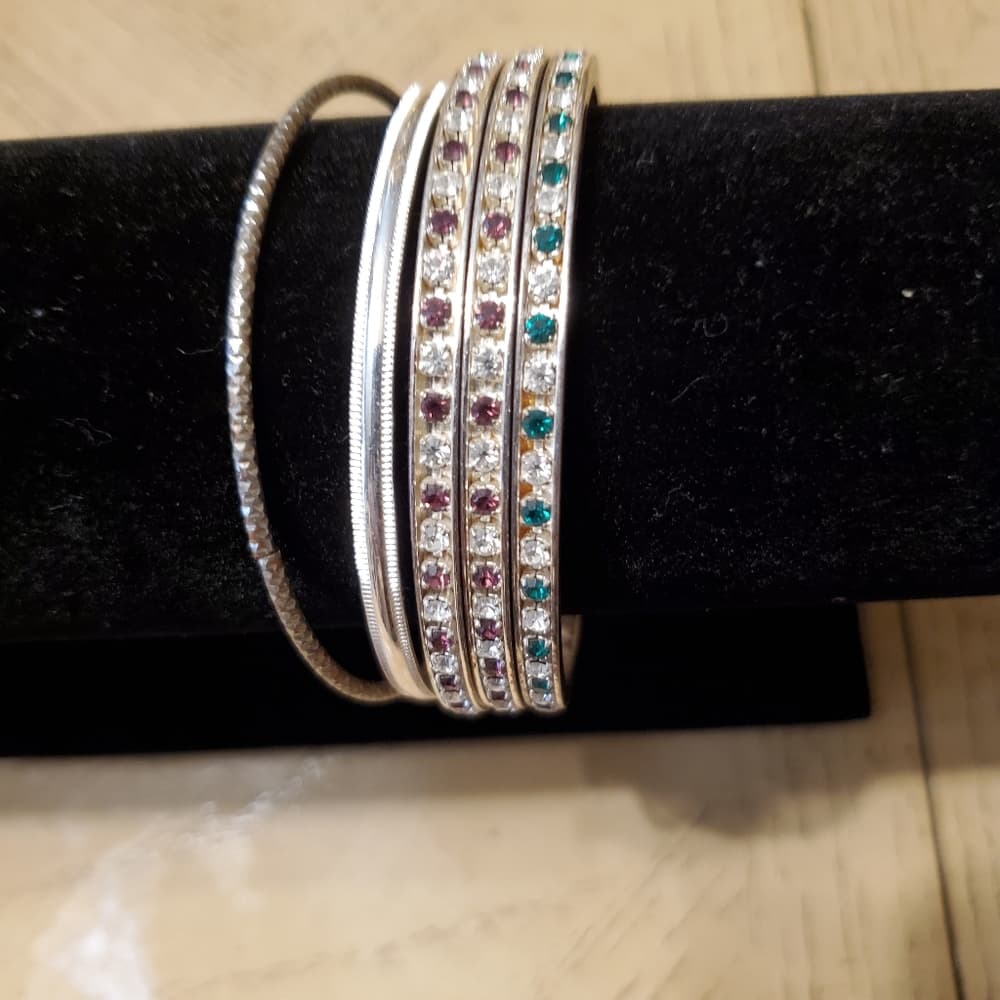 Set of 4 Rhinestone Silver Bracelet - Thumbnail 3