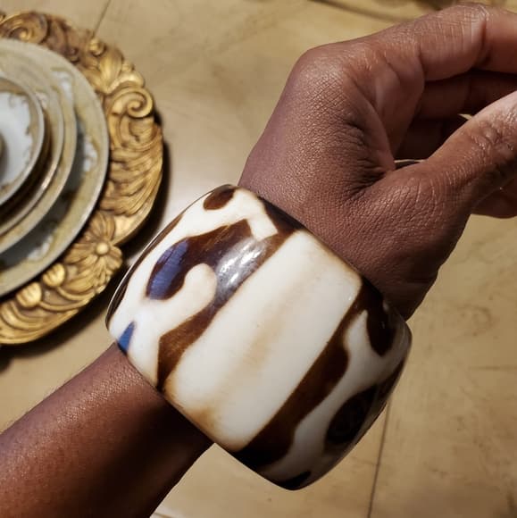 Brown Cream Bangle Bangle Bracelet - Thumbnail 3