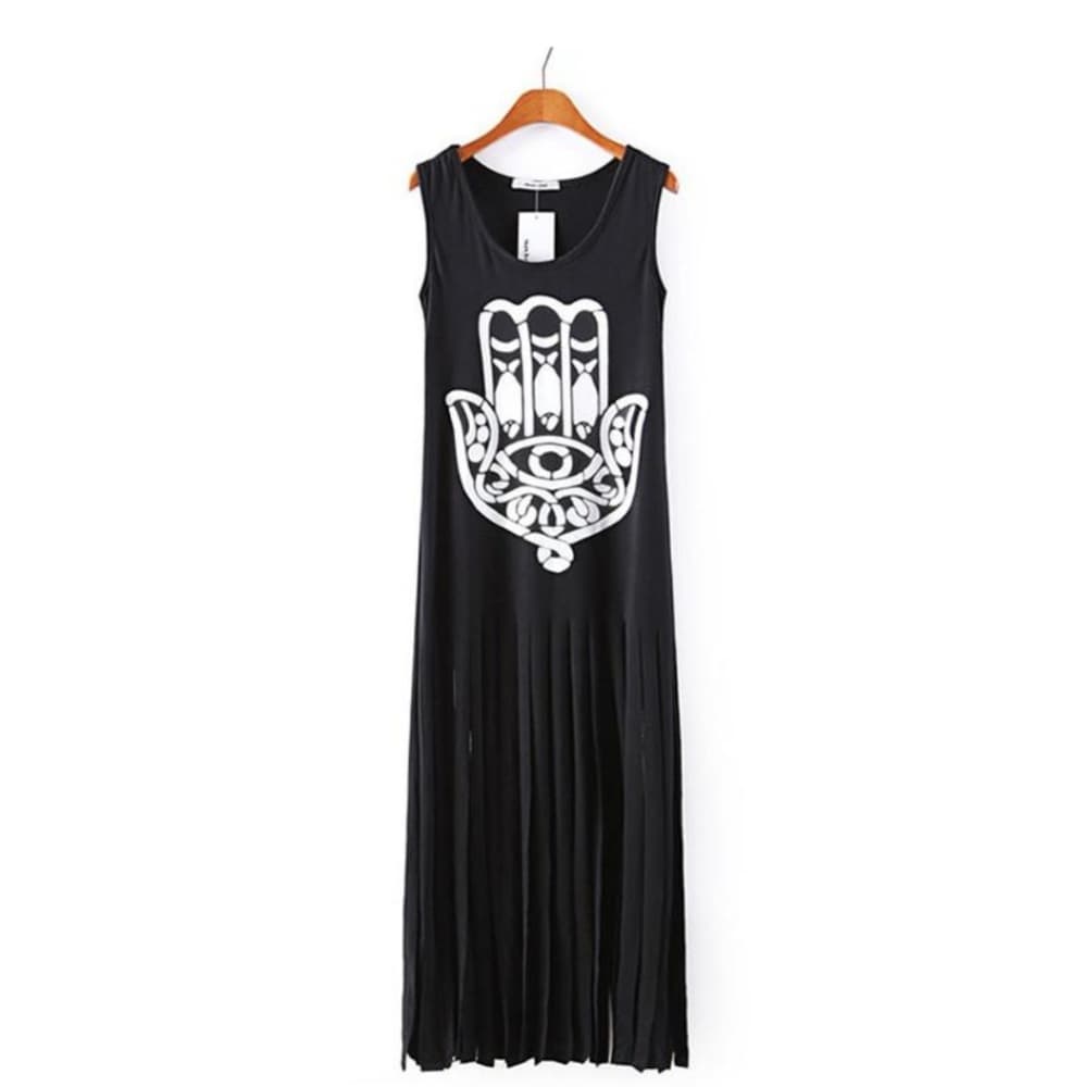 HIPPIE TASSEL LONG TEE DRESS CASUAL PUNK MAXI DRES - Thumbnail 4