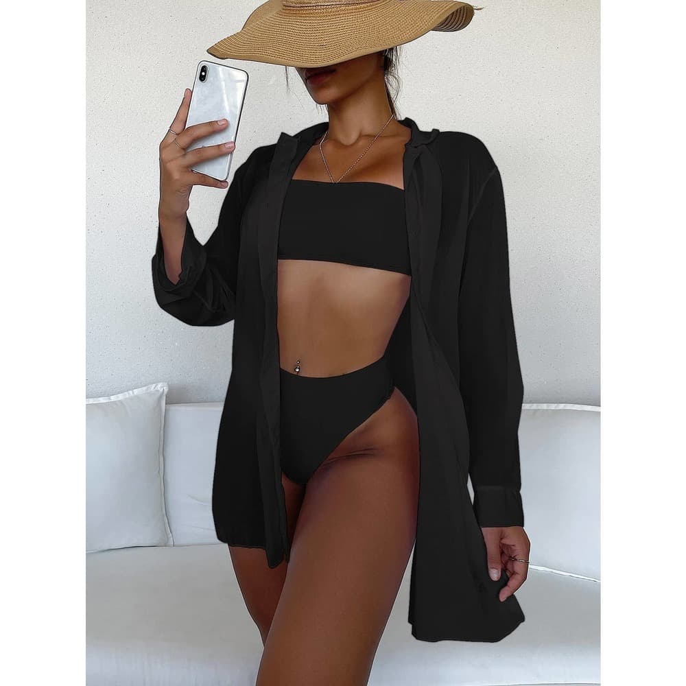 Plain Open Front Kimono - Thumbnail 7